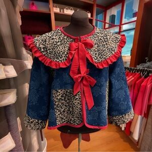 Ladies Leopard Print Jacket with Red Accents